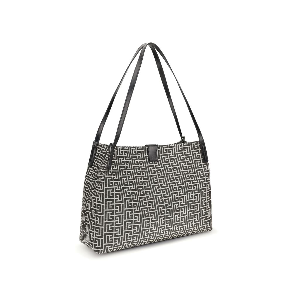 Sac à épaule noir en coton de Balmain, avec détails élégants et logo visible, parfait pour un style sophistiqué.