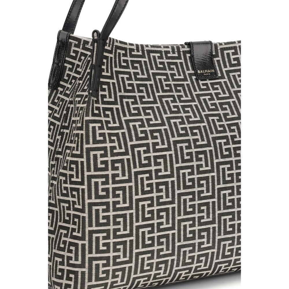 Sac à épaule noir en coton de Balmain, style élégant avec détails raffinés, idéal pour un look sophistiqué.