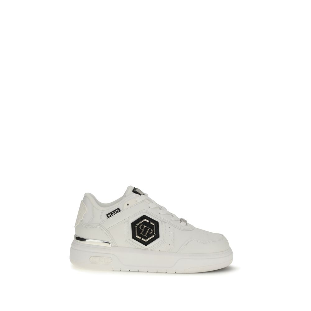 Sneakers athlétiques blanches en cuir de veau Philipp Plein Bos Taurus, chaussures modernes pour homme.