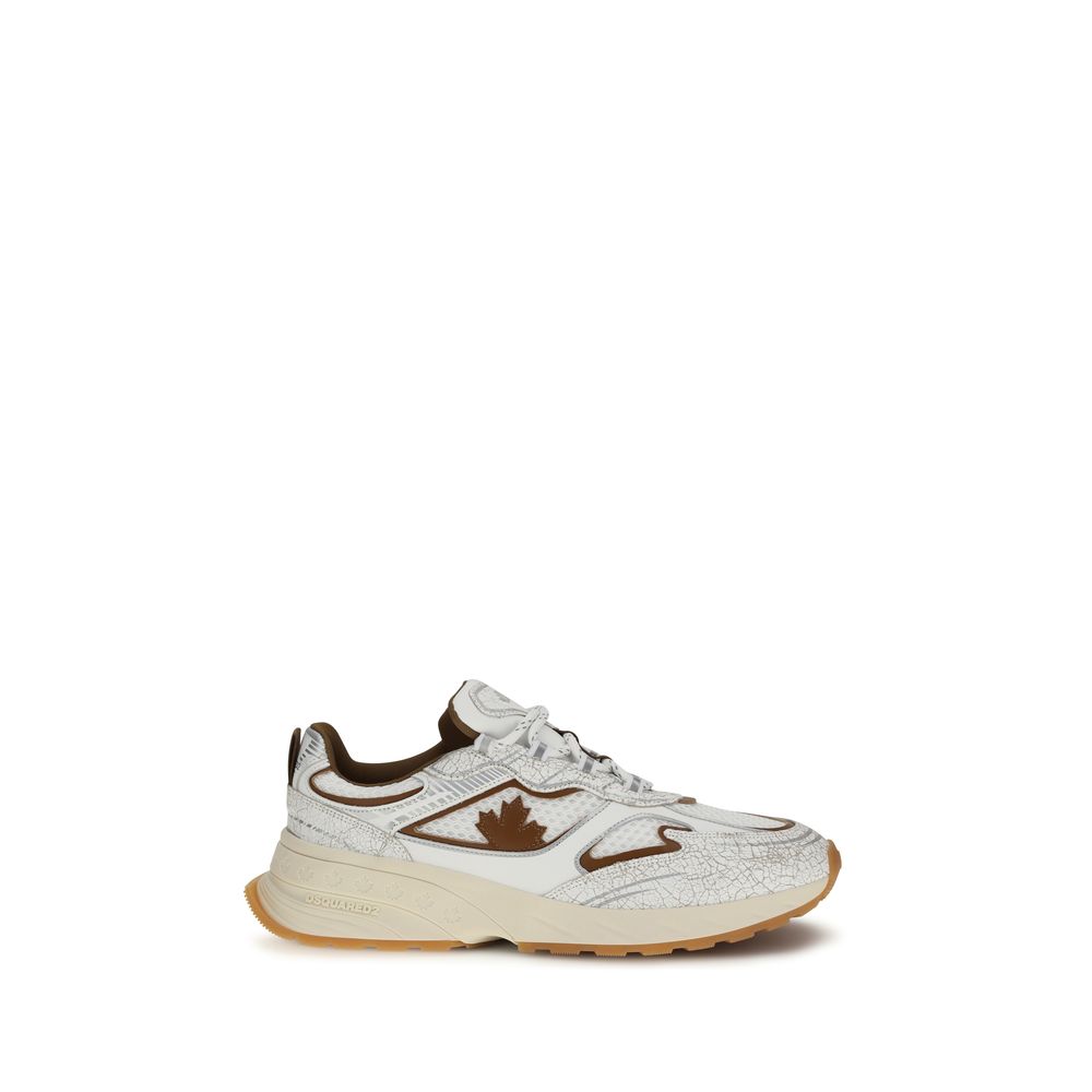 Chaussures de sport masculines Dsquared² Bos Taurus en cuir de veau blanc, baskets athlétiques élégantes et confortables.
