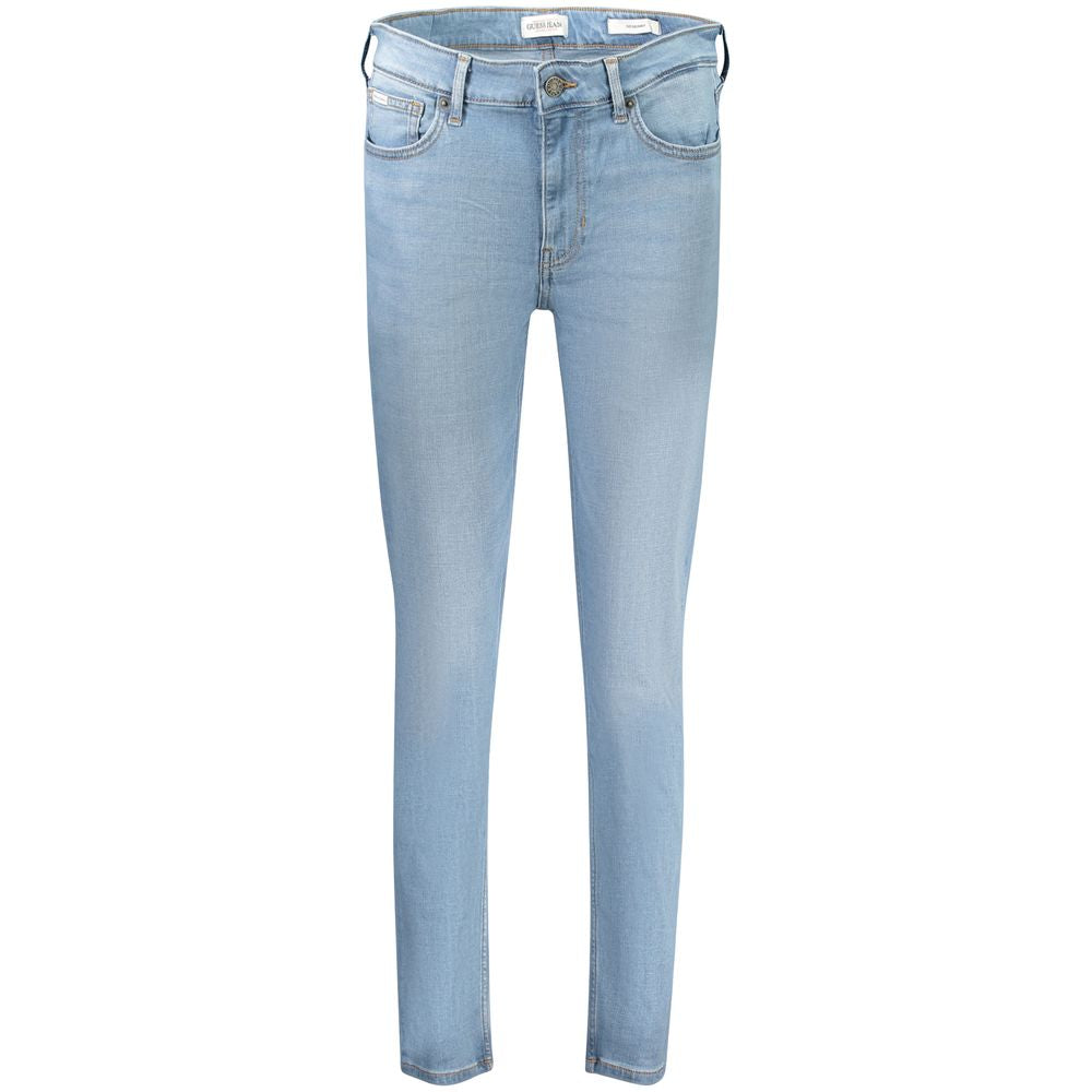 Jean skinny pour femmes Guess Jeans en lyocell bleu azur, ajusté et tendance, visible dans l'image.