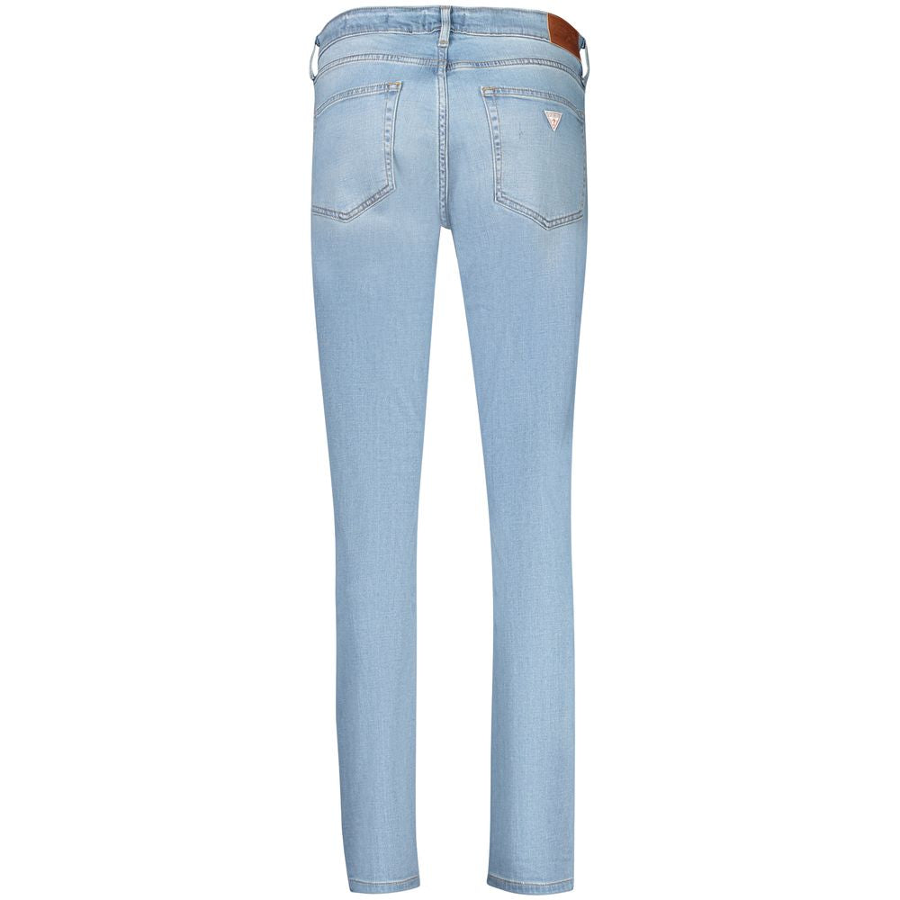 Jean skinny pour femmes Guess Jeans en lyocell bleu azur, coupe ajustée, visible sur le produit.