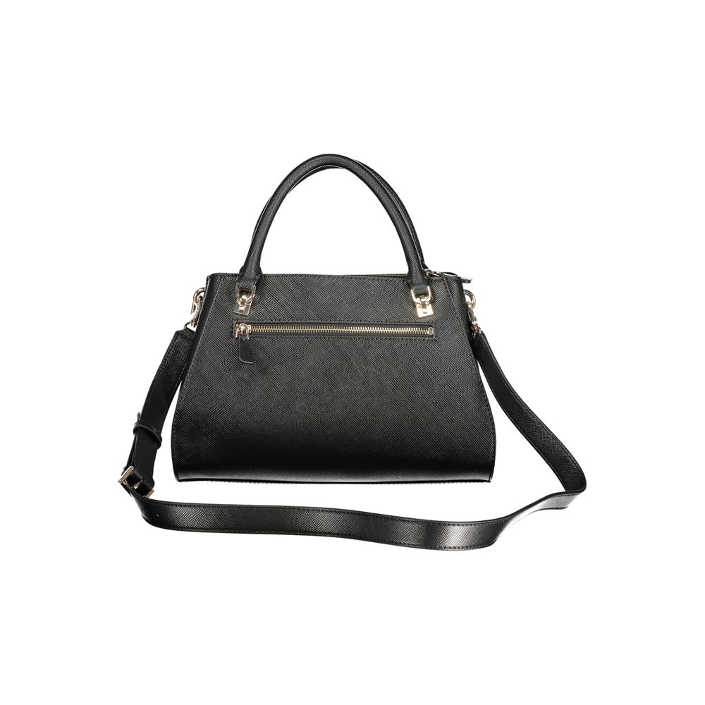 Sac à main noir en polyuréthane Guess Jeans pour femmes, élégant et tendance, avec détails modernes et poche intérieure.