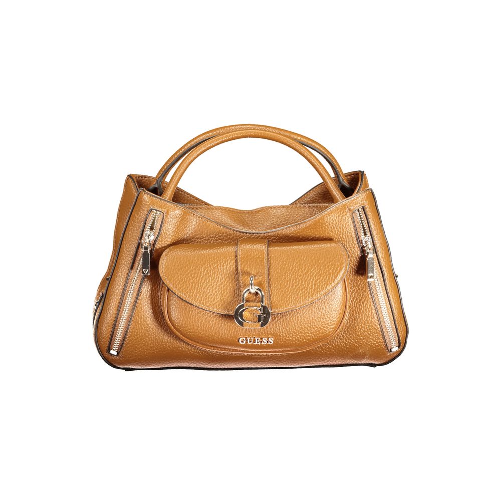 Sac à main Guess Jeans pour femmes en polyuréthane marron, design élégant et tendance visible sur l'image.