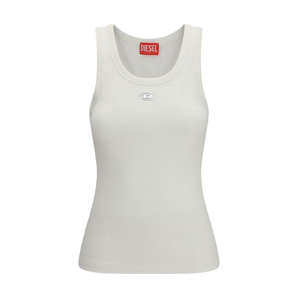 T-shirt sans manches en coton blanc de marque Diesel, vue de face, avec col rond et design simple.