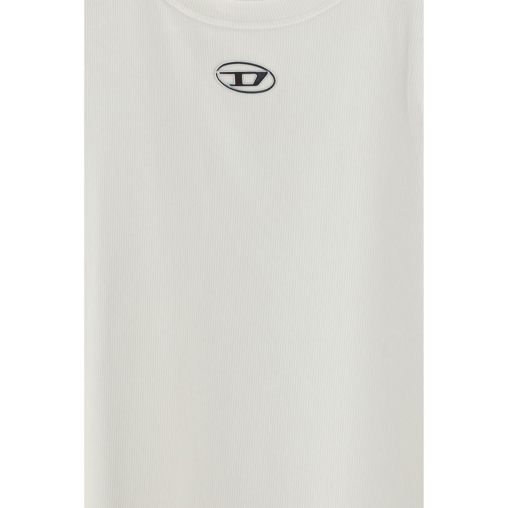 T-shirt sans manches en coton blanc de la marque Diesel, vue de face avec col rond et logo discret sur la poitrine.