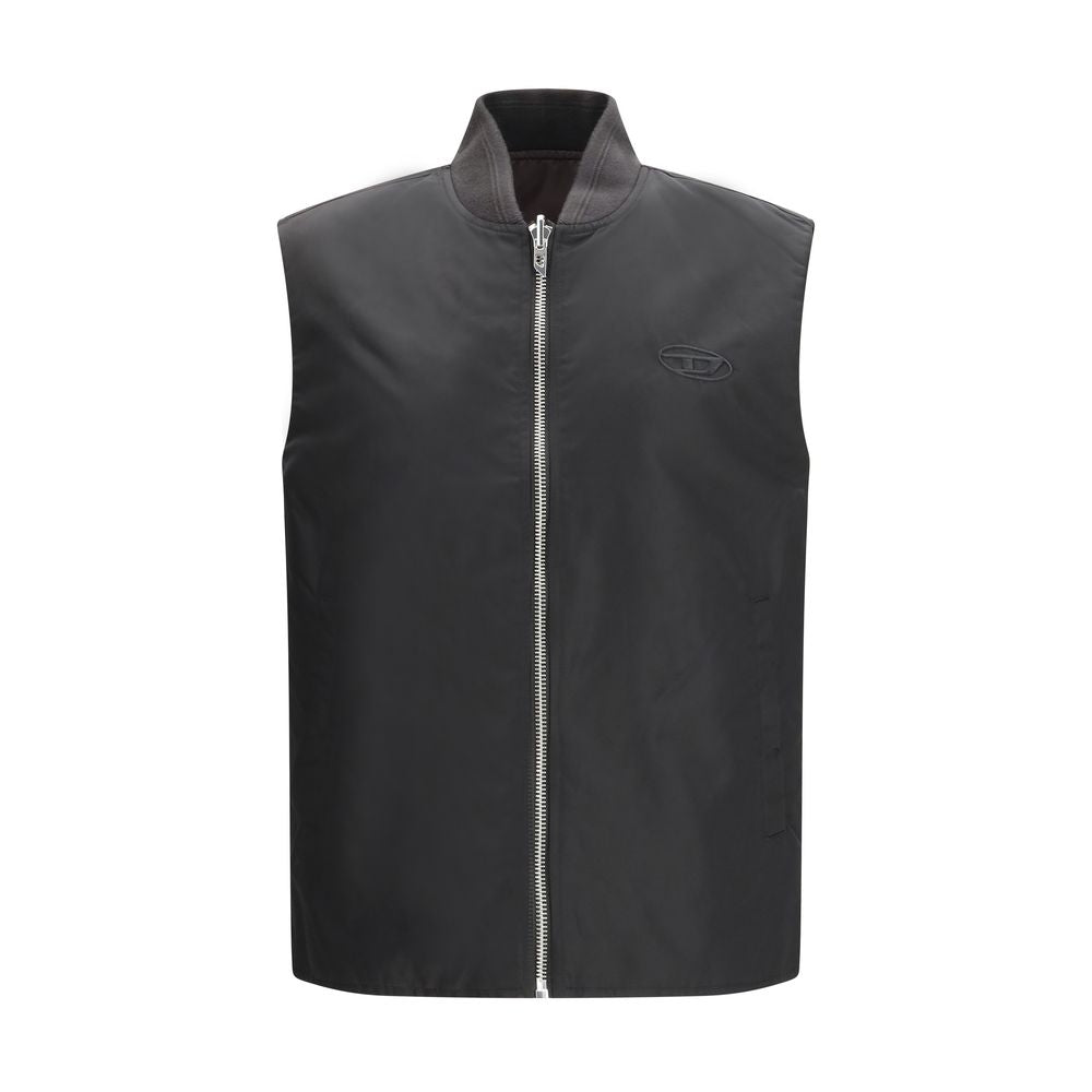 Veste sans manches Diesel marron en polyamide, style décontracté, portée sur un mannequin.
