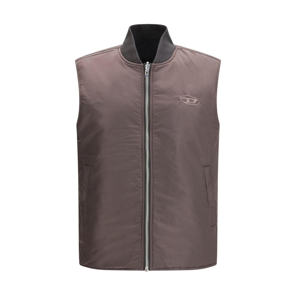 Veste sans manches Diesel en polyamide marron, style moderne avec coupe ajustée et détails tendance.