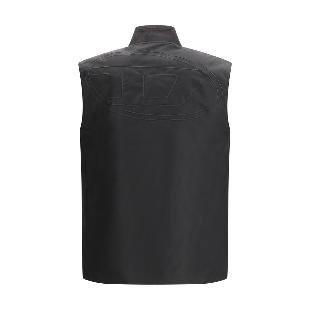 Veste sans manches Diesel marron en polyamide, style décontracté, visible avec fermeture éclair et col montant.