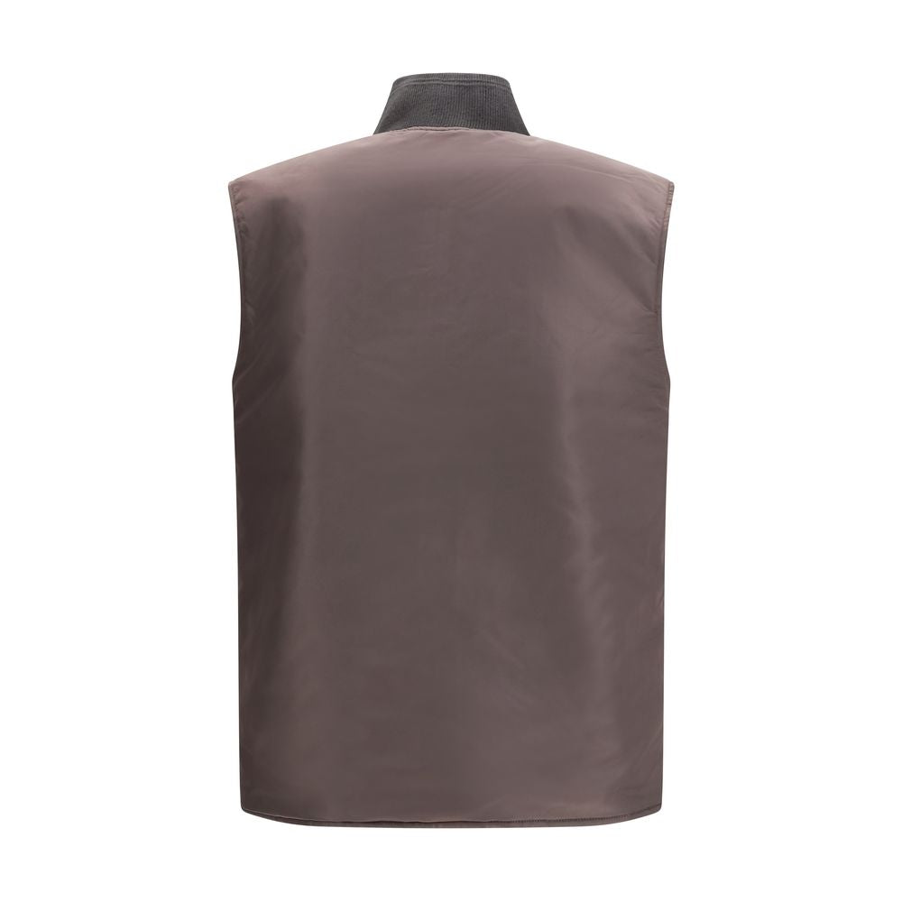 Veste sans manches Diesel en polyamide marron, style décontracté, visible avec fermeture éclair et col montant.