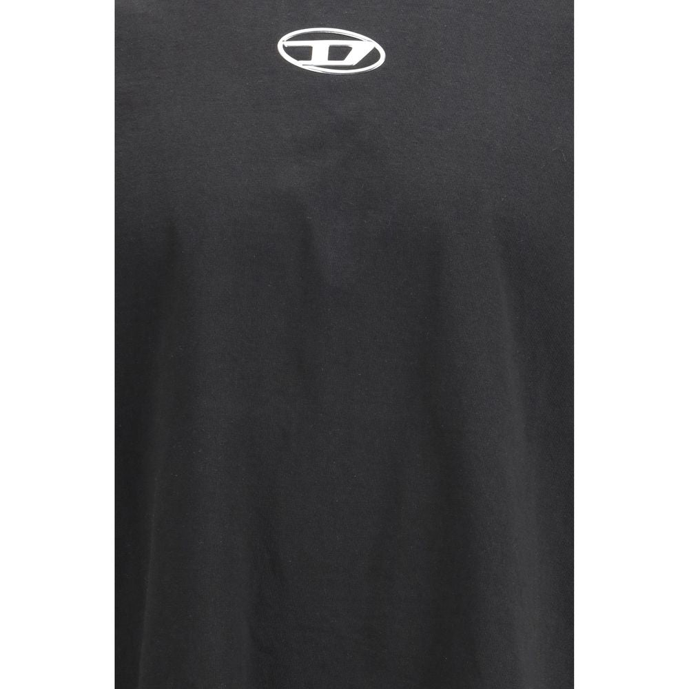 T-shirt en coton noir Diesel, coupe classique, logo Diesel visible, porté sur un fond neutre.