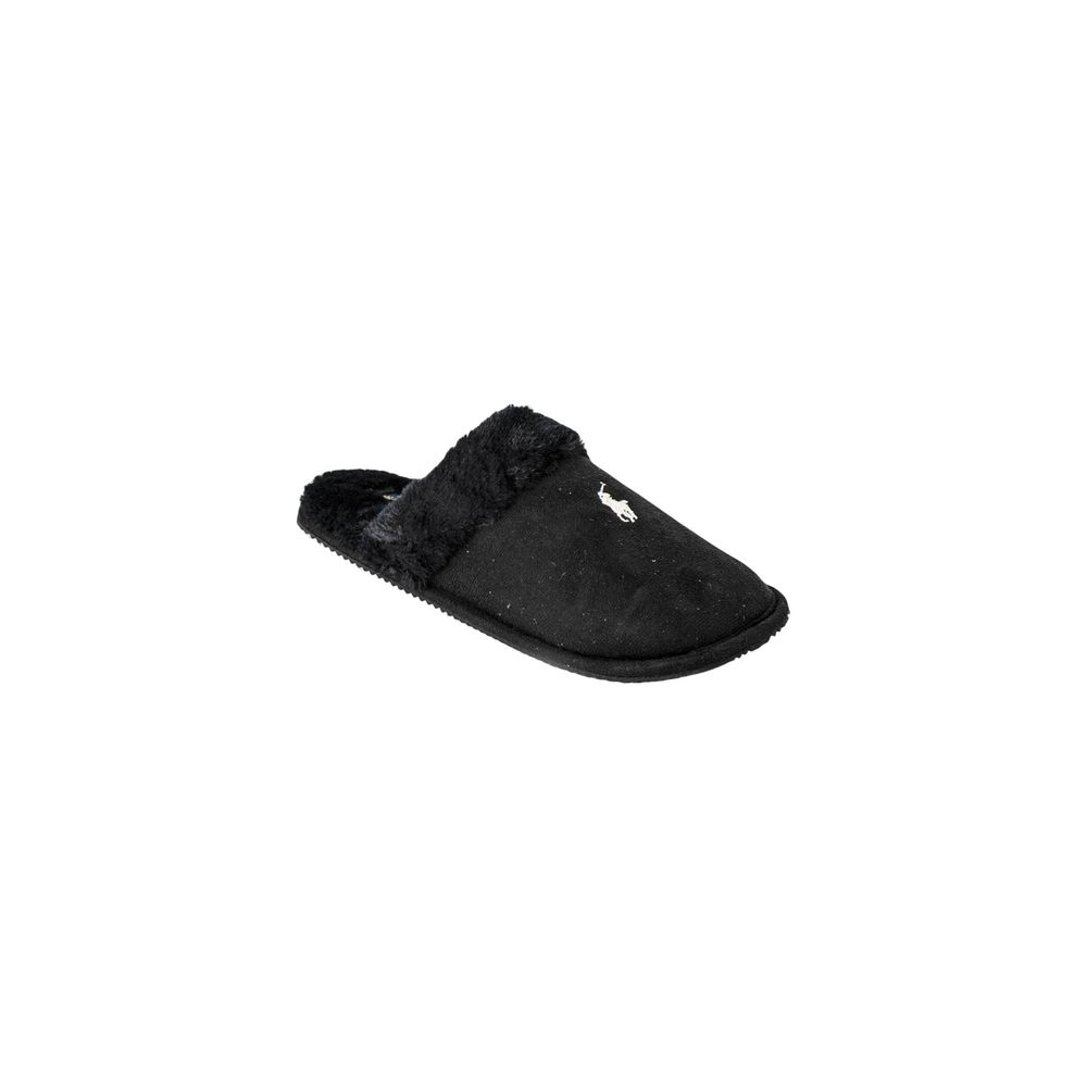 Pantoufles en polyester noir de Ralph Lauren avec logo brodé, confortables et élégantes pour la maison.
