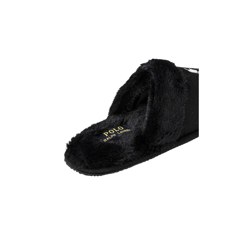 Chaussons en polyester noirs de Ralph Lauren, confortables et élégants, visibles sur cette image.