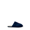 Pantoufles en polyester bleues Ralph Lauren, confortables et élégantes, avec logo Ralph Lauren visible sur la surface.