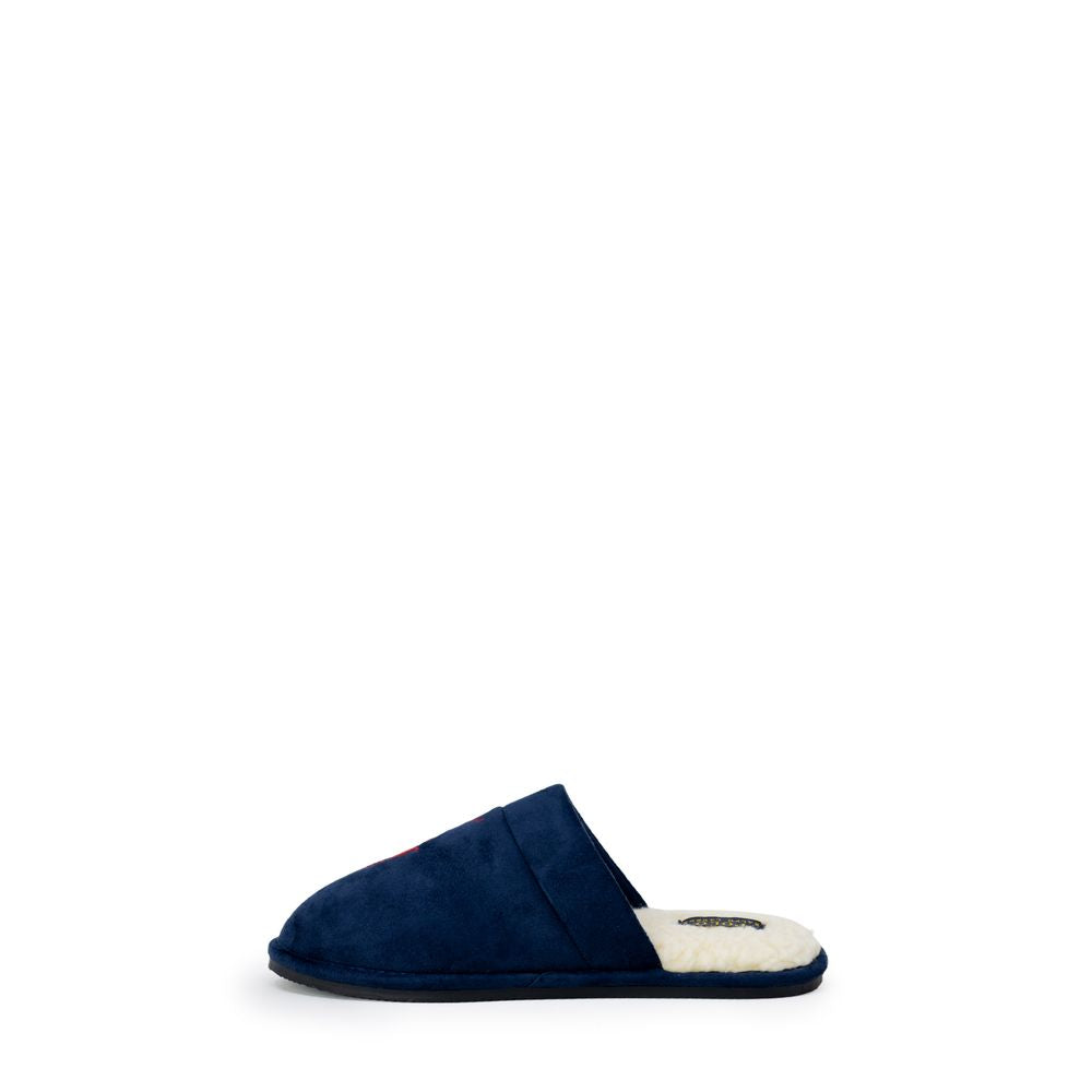 Chaussons en polyester bleus Ralph Lauren, confortables et élégants, avec logo Ralph Lauren visible sur le dessus.