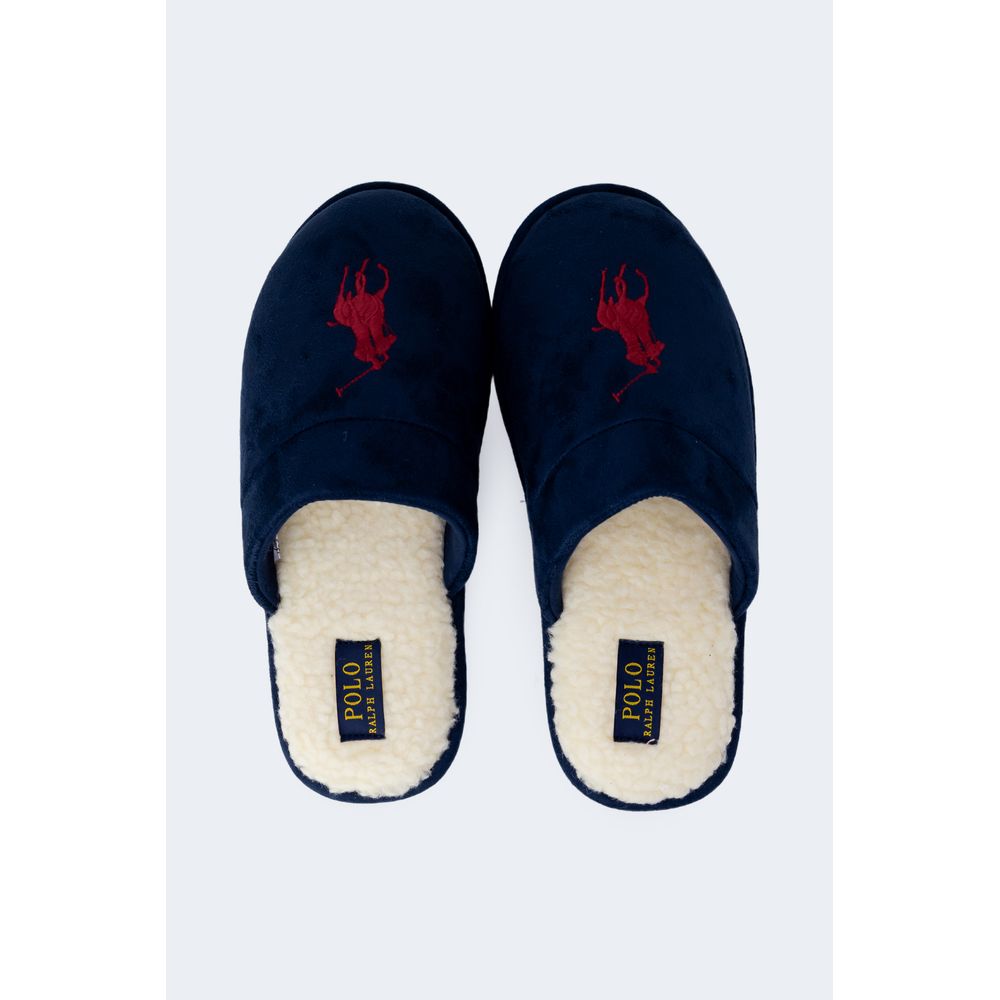 Chaussons en polyester bleu Ralph Lauren avec semelle confortable, adaptés pour la maison.