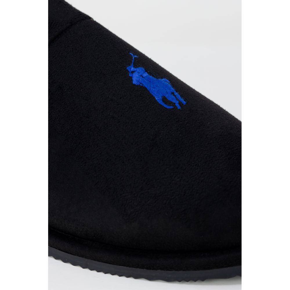 Chaussons en polyester noir de la marque Ralph Lauren, confortables et élégants pour la maison.