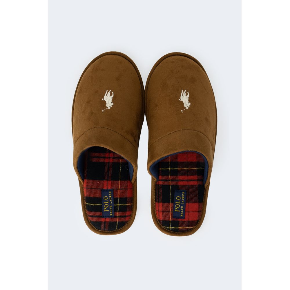 Chaussons en polyester beige de Ralph Lauren, confortables et élégants pour la maison.
