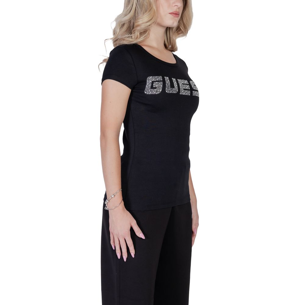 T-shirt noir en coton Guess Active, coupe classique, logo Guess visible sur la poitrine, idéal pour un style décontracté.