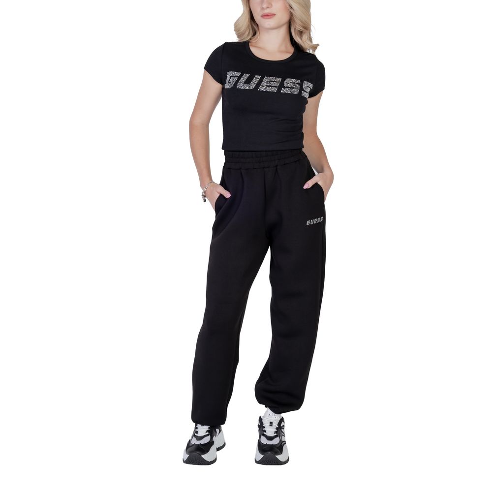 T-shirt en coton noir Guess Active, style décontracté pour homme, vue de face sur fond blanc.