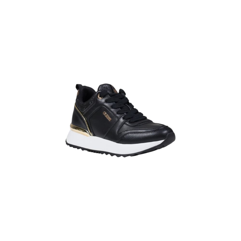 Chaussures Guess basses en polyéthylène noires, baskets tendance avec semelle blanche et design moderne pour homme ou femme