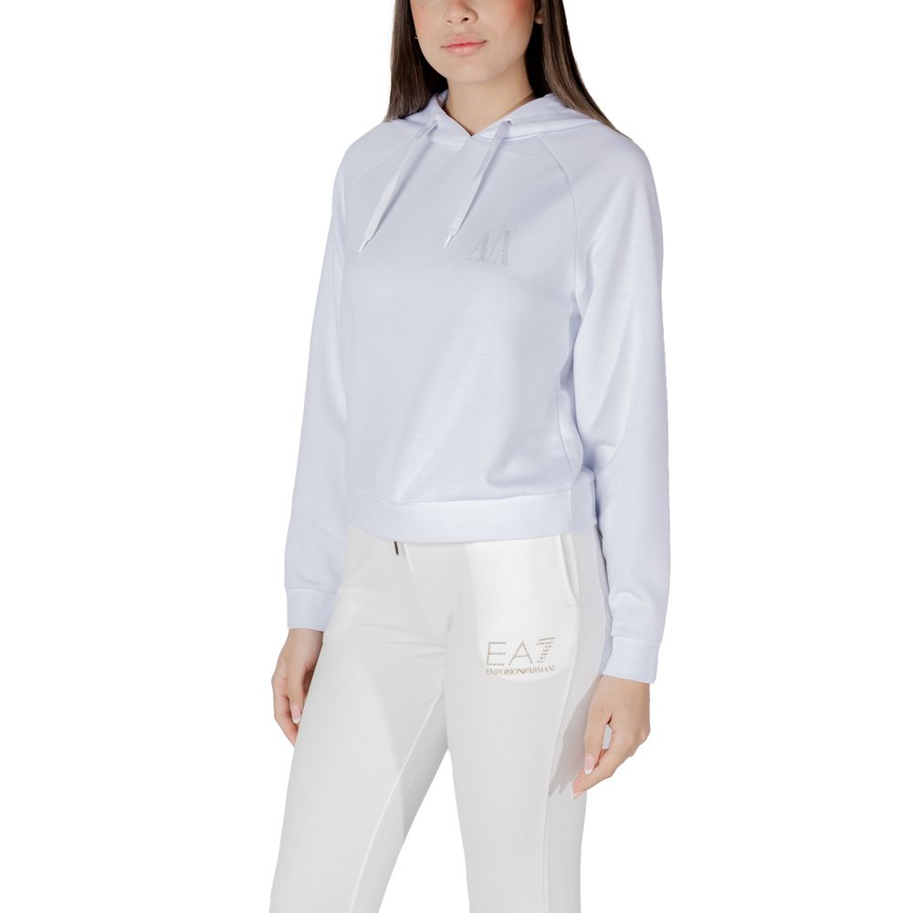 Sweat à capuche blanc en viscose de la marque Armani Exchange, vue de face, détails du tissu et coupe décontractée visible.