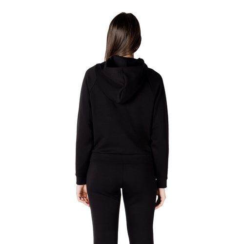 Sweat à capuche noir en viscose de la marque Armani Exchange, détail de la capuche et du tissu doux visible sur l'image.