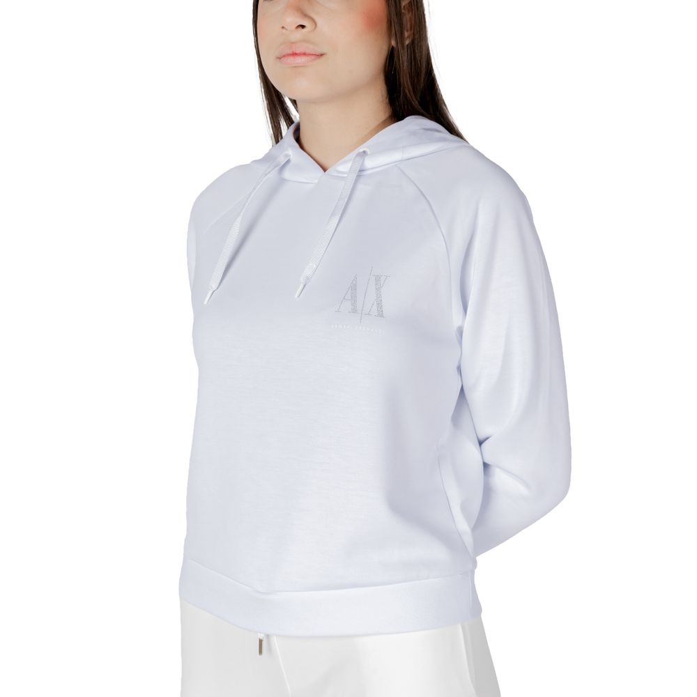 Sweat à capuche blanc en viscose de la marque Armani Exchange, vue de face avec détails du tissu et de la coupe.