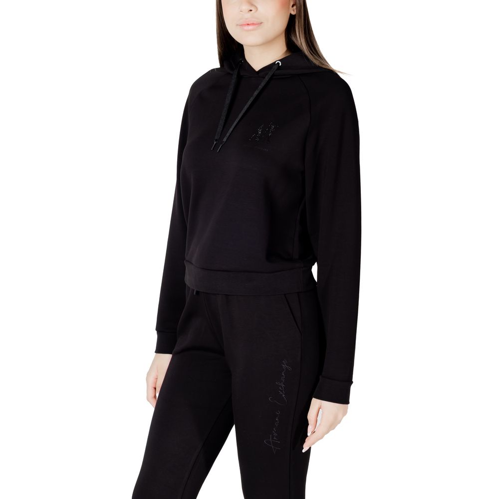 Sweat à capuche noir en viscose de la marque Armani Exchange, vue de face, détails du tissu et du design décontracté visible.