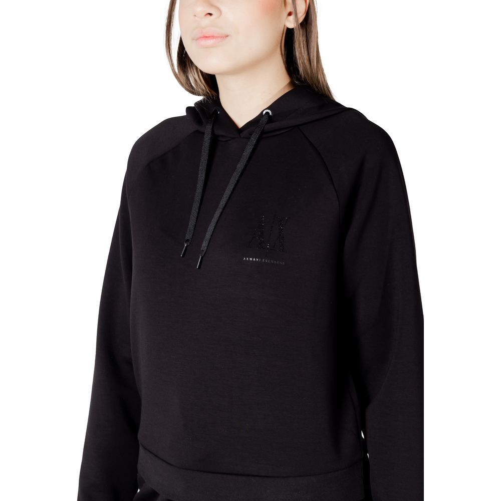 Sweat à capuche noir en viscose de la marque Armani Exchange, vue de face, avec capuche ajustable et style décontracté.