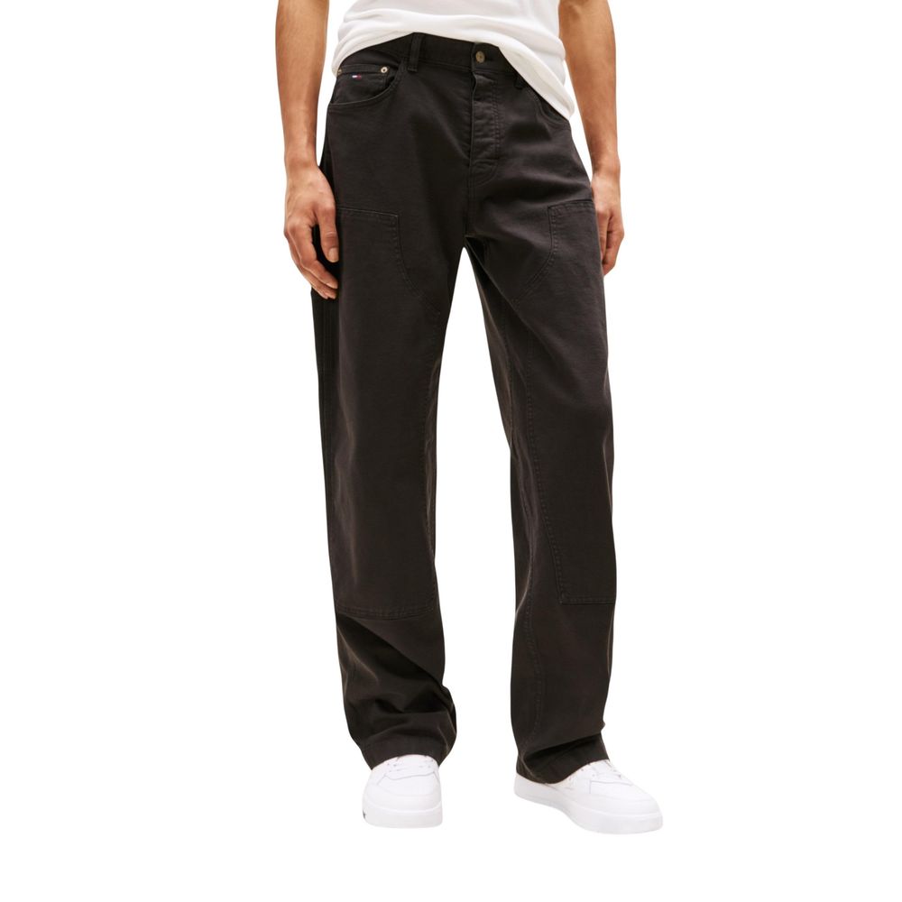 Pantalon casual Tommy Hilfiger Jeans en coton biologique noir, style décontracté et confort pour homme.