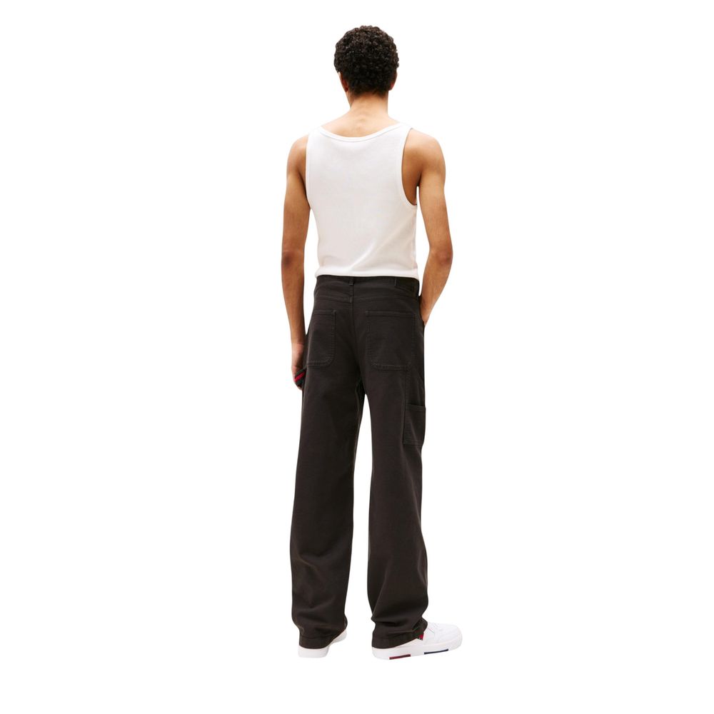 Jeans Tommy Hilfiger noirs en coton biologique, pantalon décontracté pour homme, vue en gros plan sur la texture du tissu