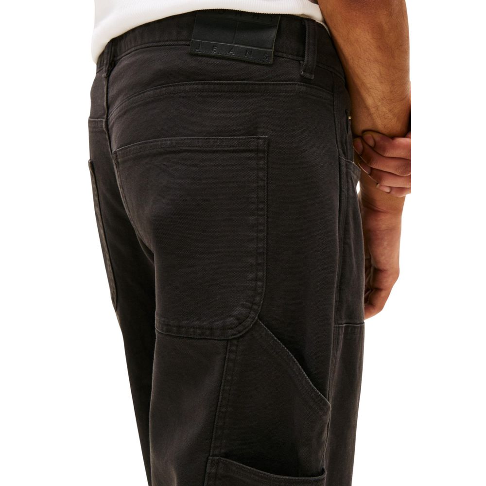 Pantalons décontractés Tommy Hilfiger Jeans en coton biologique noir, style casual, aspect en denim avec poches avant et fermeture éclair.