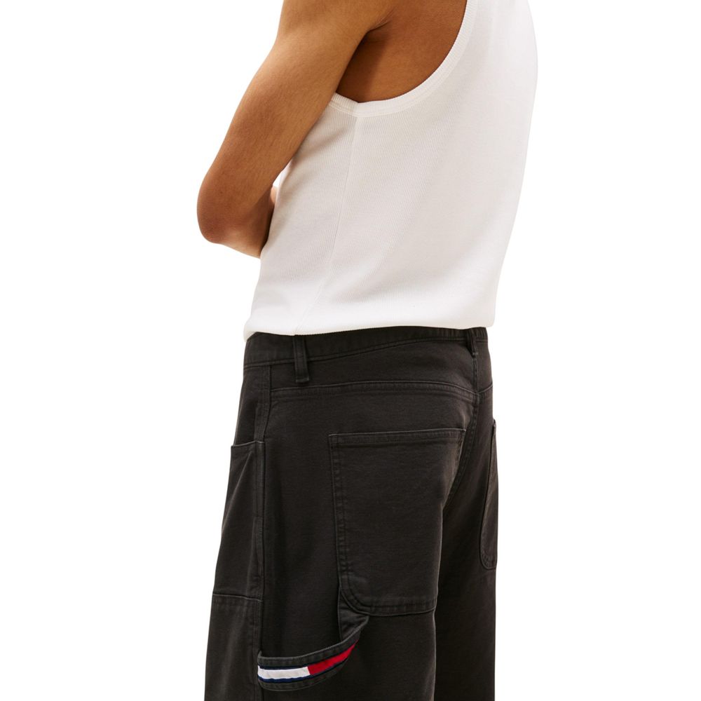 Pantalon casual Tommy Hilfiger Jeans en coton biologique noir, pantalon décontracté pour homme, vue frontale.
