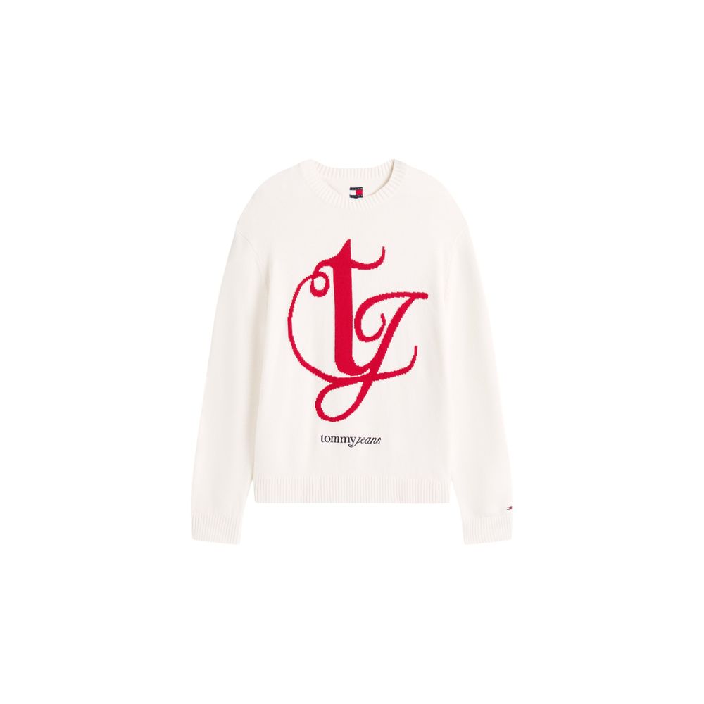 Sweatshirt Tommy Hilfiger Jeans en coton recyclé beige avec logo brodé, coton doux et coupe décontractée.