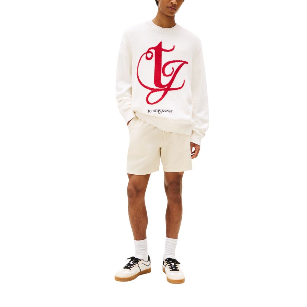 Sweat-shirt crème en coton recyclé de Tommy Hilfiger Jeans, mode décontractée avec logo brodé à l'avant.