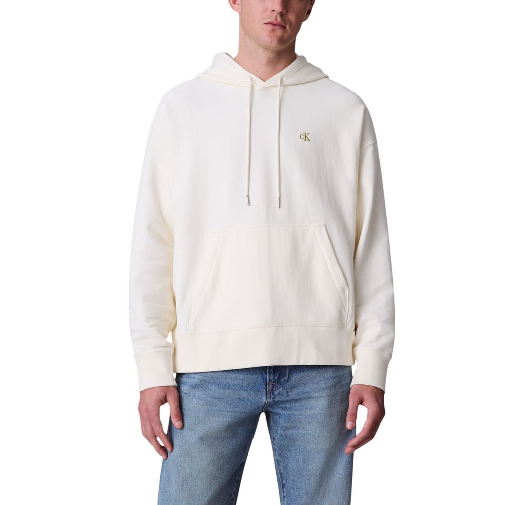 Sweat à capuche en coton blanc de Calvin Klein Jeans, vue de face avec logo sur la poitrine, décontracté et confortable.
