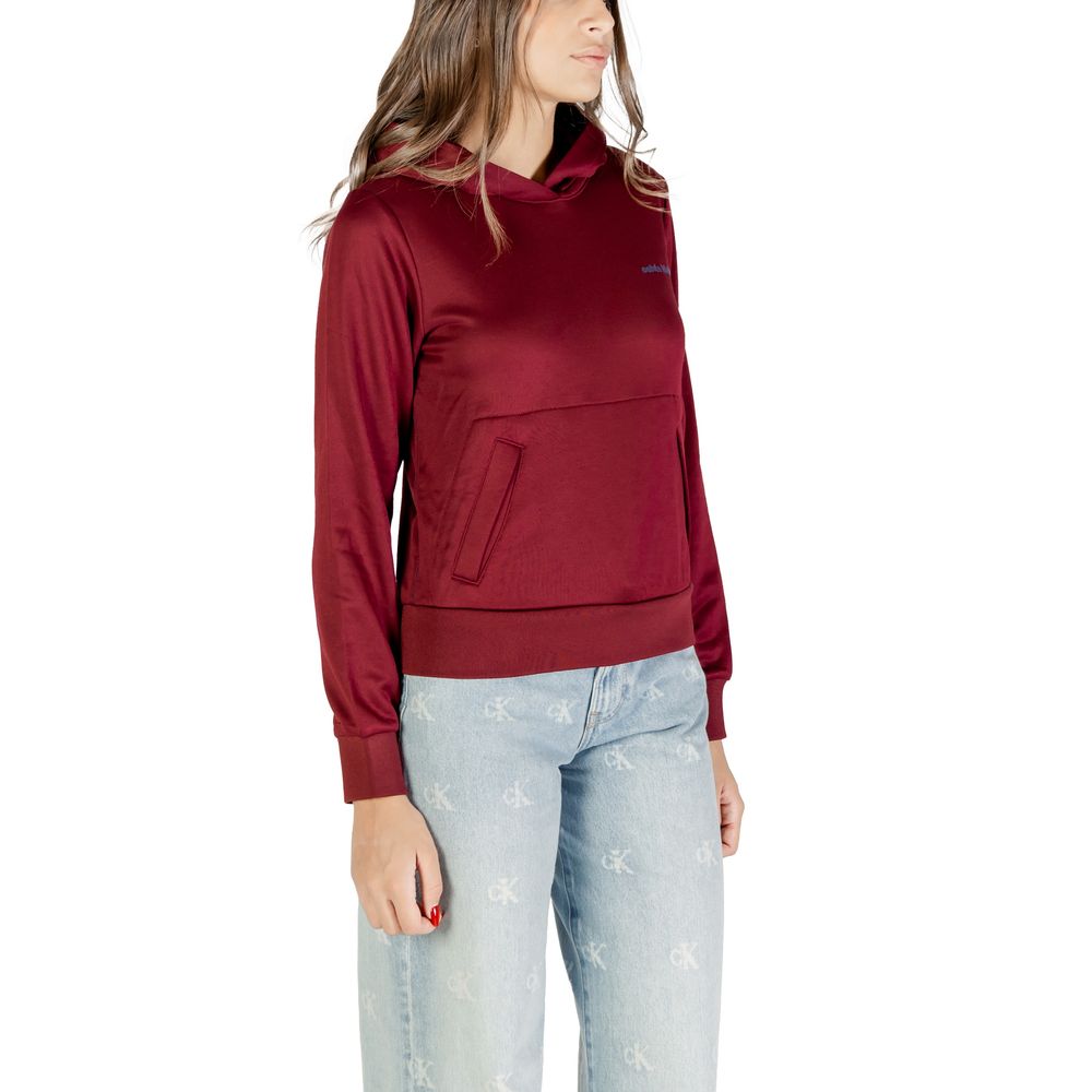 Sweat à capuche en coton bordeaux de la marque Calvin Klein, avec logo discret sur la poitrine, porté par un mannequin.