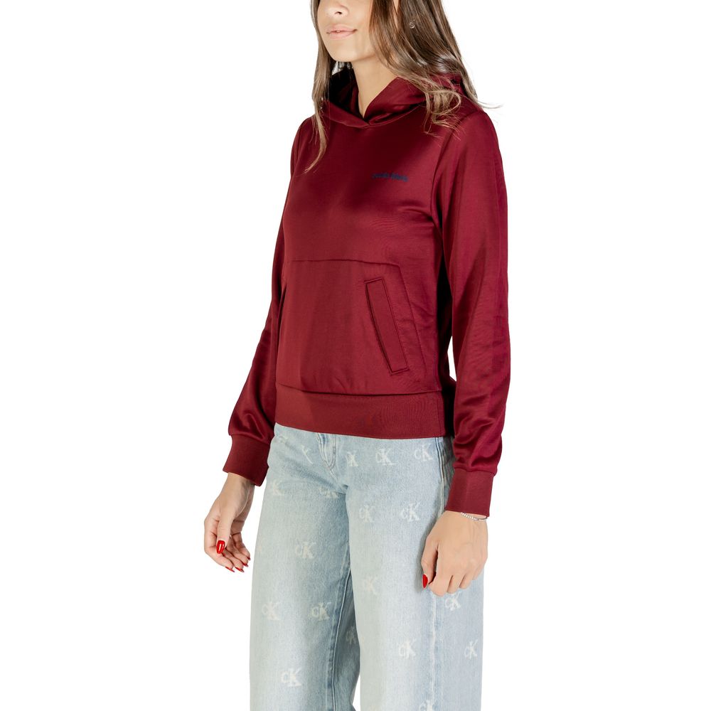 Sweat à capuche en coton bordeaux de Calvin Klein, style décontracté avec logo discret, porté sur un mannequin.
