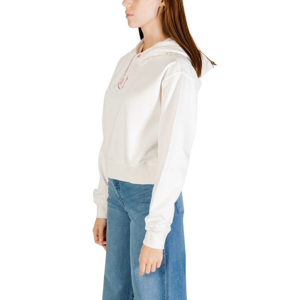 Sweat à capuche Tommy Hilfiger Jeans en coton recyclé couleur crème, vue de face, affichant le logo sur la poitrine