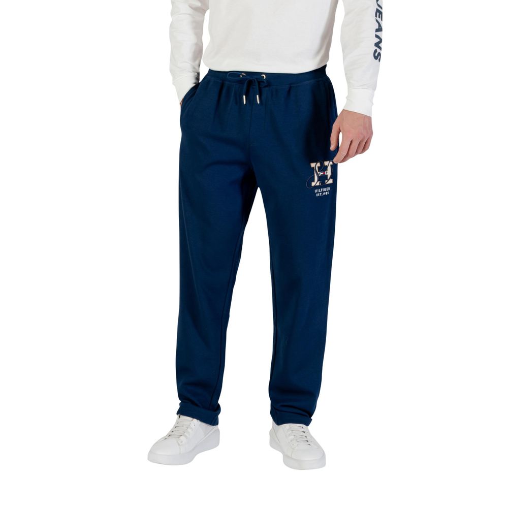 Pantalons de jogging Tommy Hilfiger en coton recyclé bleu, pantalon de sport pour hommes, tissu doux et confortable.