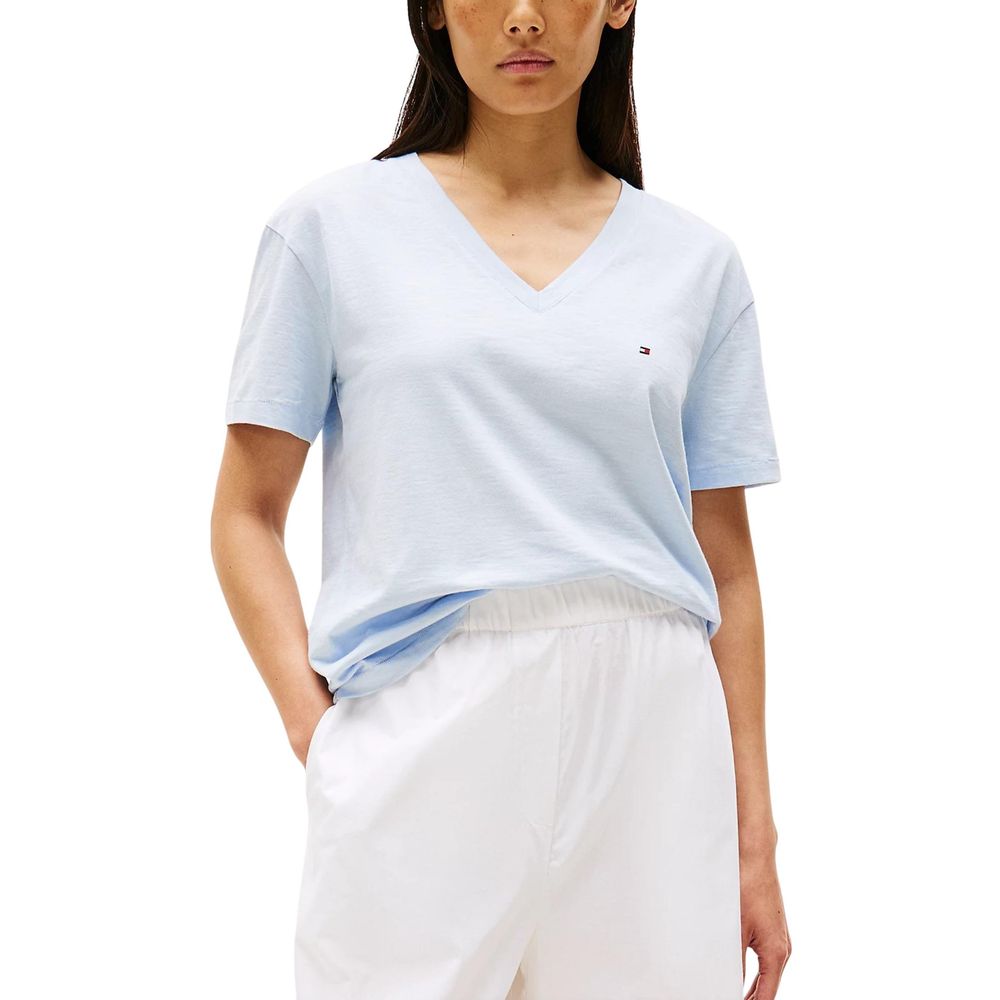 T-shirt en coton biologique bleu de Tommy Hilfiger, coupe classique, avec logo discret sur la poitrine.