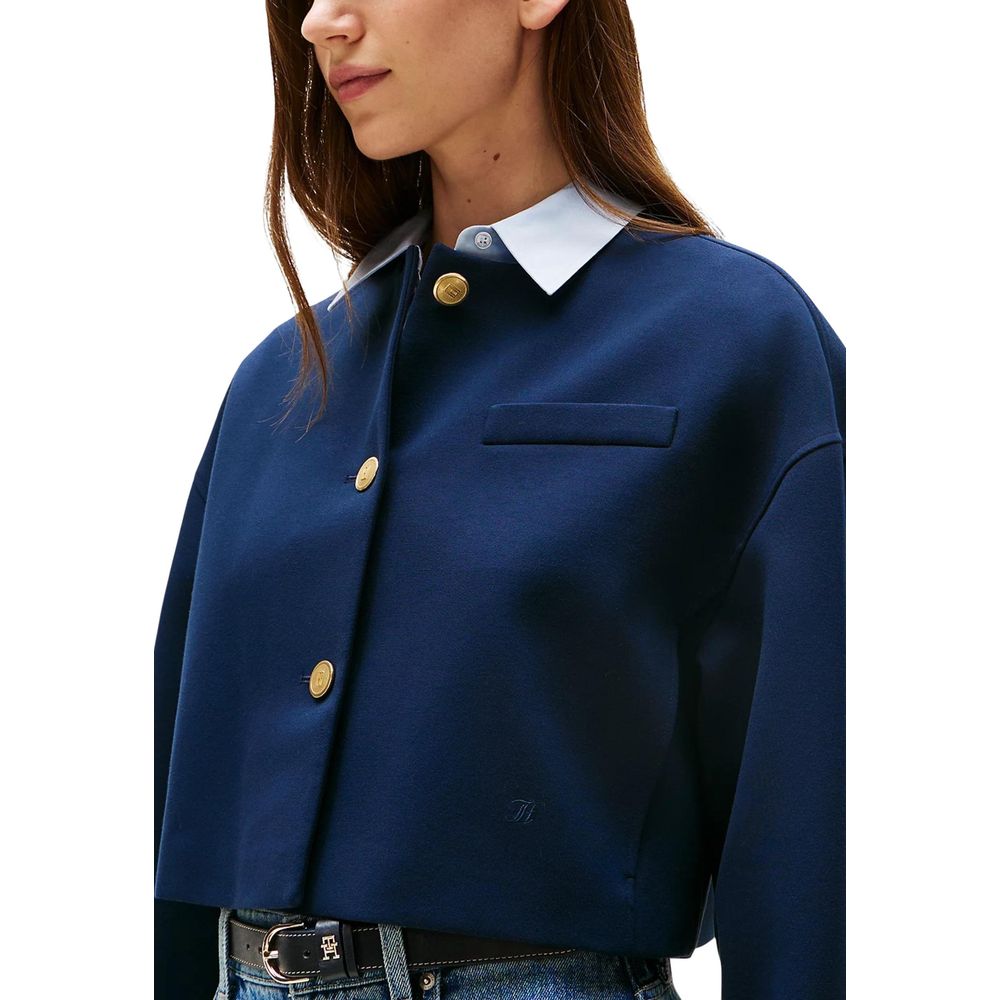 Veste blazer en viscose bleue Tommy Hilfiger, ajustée, avec col classique et manches longues, vue de face.