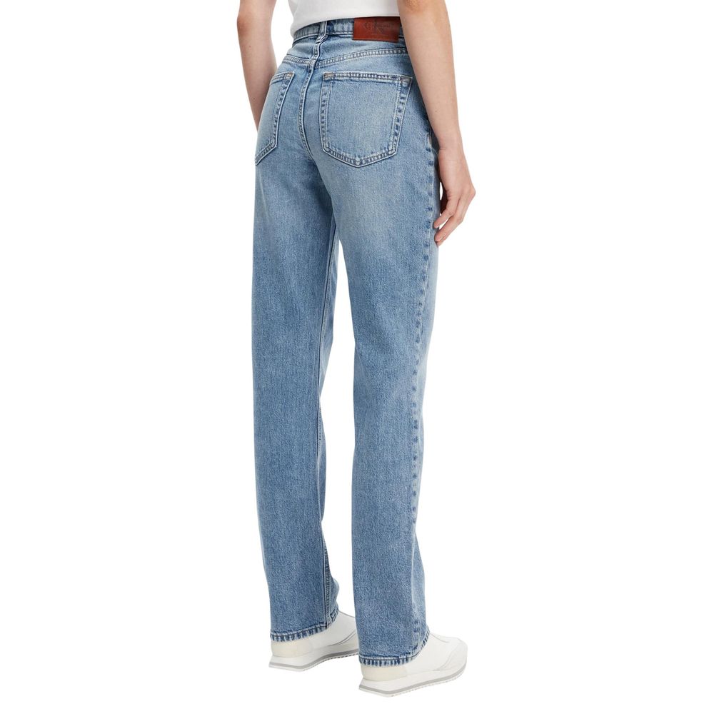 Jeans mom bleus Calvin Klein Jeans en coton recyclé, coupe décontractée, détails de couture traditionnels et ceinture à boucle.