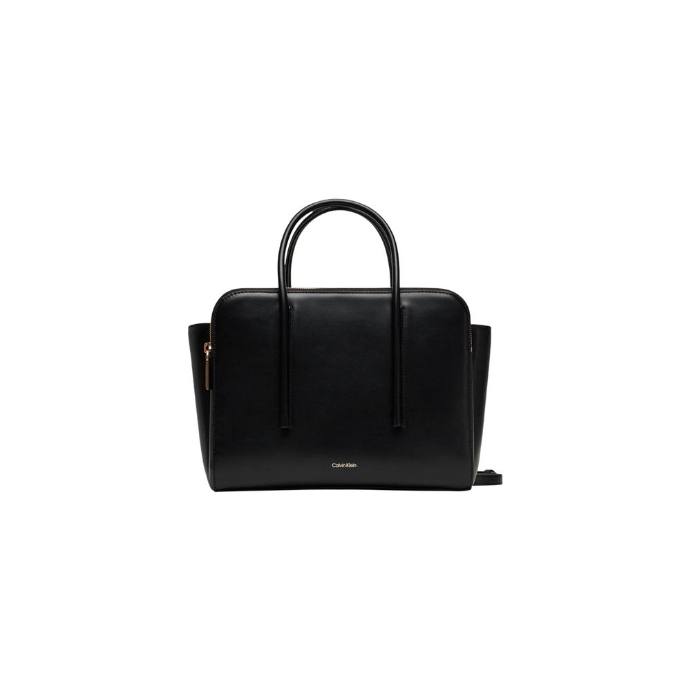 Sac à main en cuir noir de Calvin Klein, design élégant avec détails en finition lisse et poignées confortables.