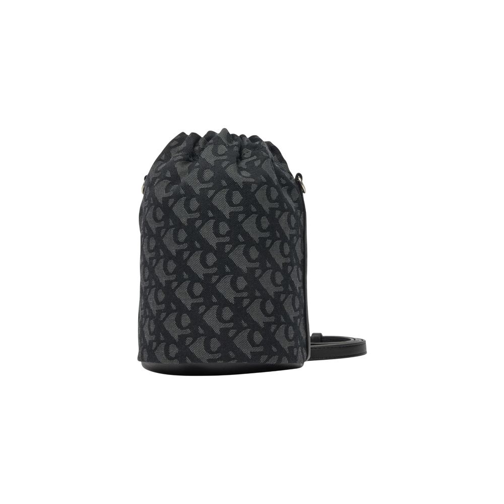 Sac à main Calvin Klein en polyester recyclé noir, avec poignées et détails élégants.