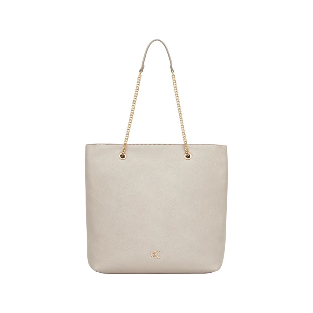Sac à main beige en polyéthylène de Calvin Klein, avec poignée élégante et design épuré.