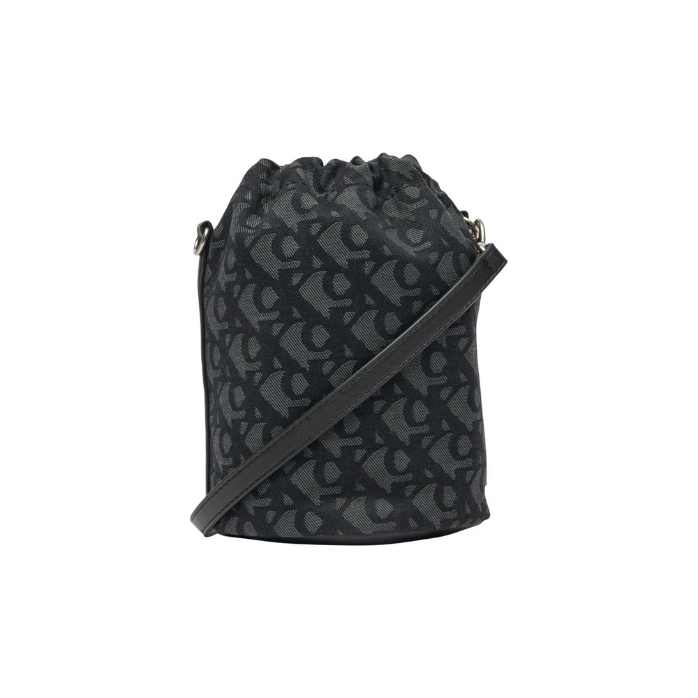Sac à main Calvin Klein en polyester recyclé noir avec poignées et détails élégants, vue de face.