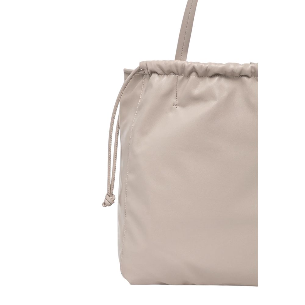 Sac à main beige en polyéthylène de Calvin Klein, vue de face avec poignées et logo visible.