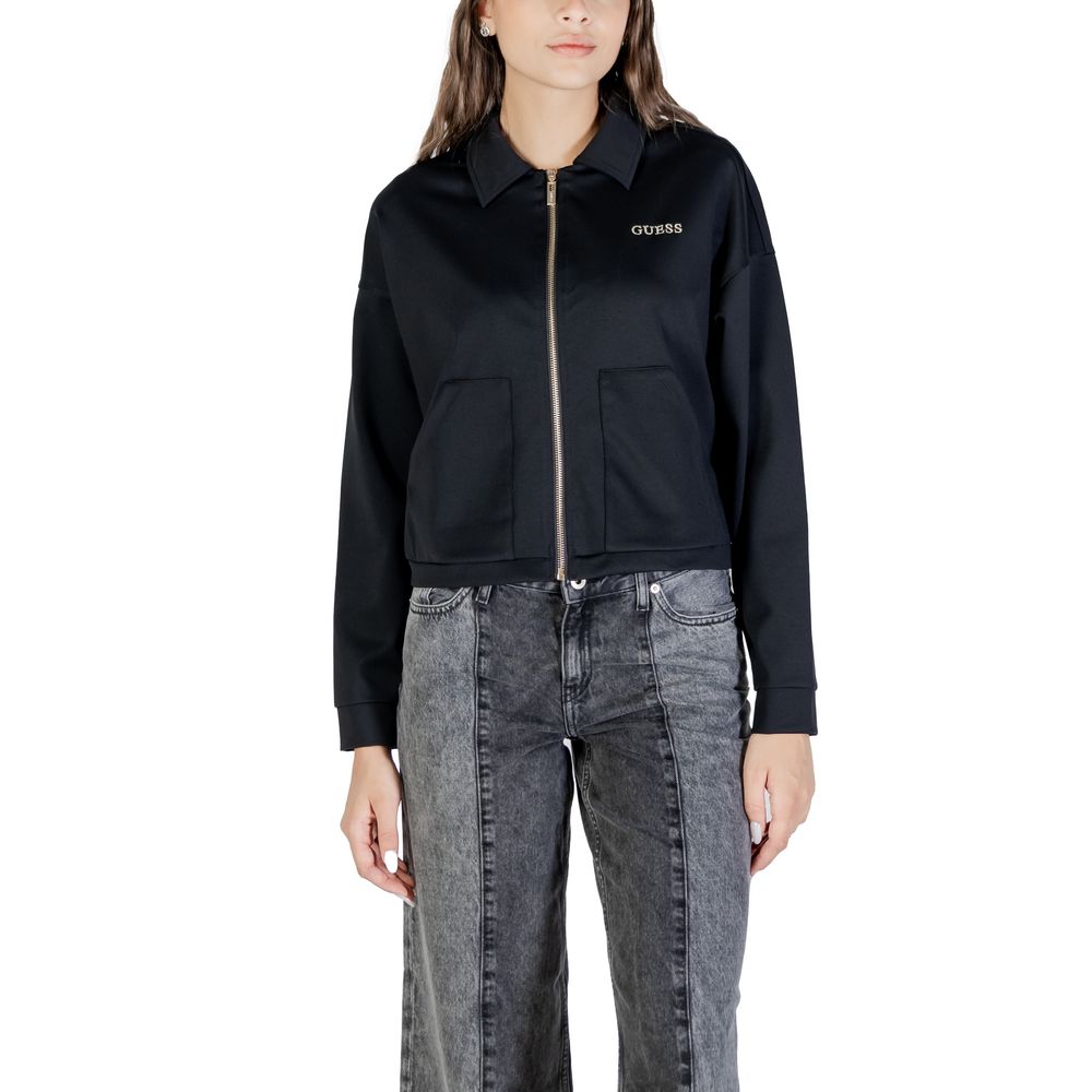 Sweatshirt active Guess Active noire en polyamide, coupe décontractée, avec logo Guess visible sur la poitrine.